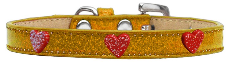 Red Glitter Heart Widget Dog Collar Gold Ice Cream Size 10